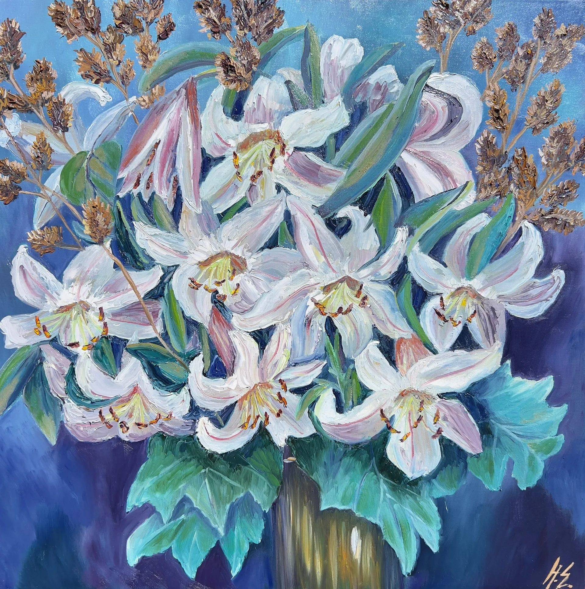 Белые лилии. Масло, холст, 60 × 60 см