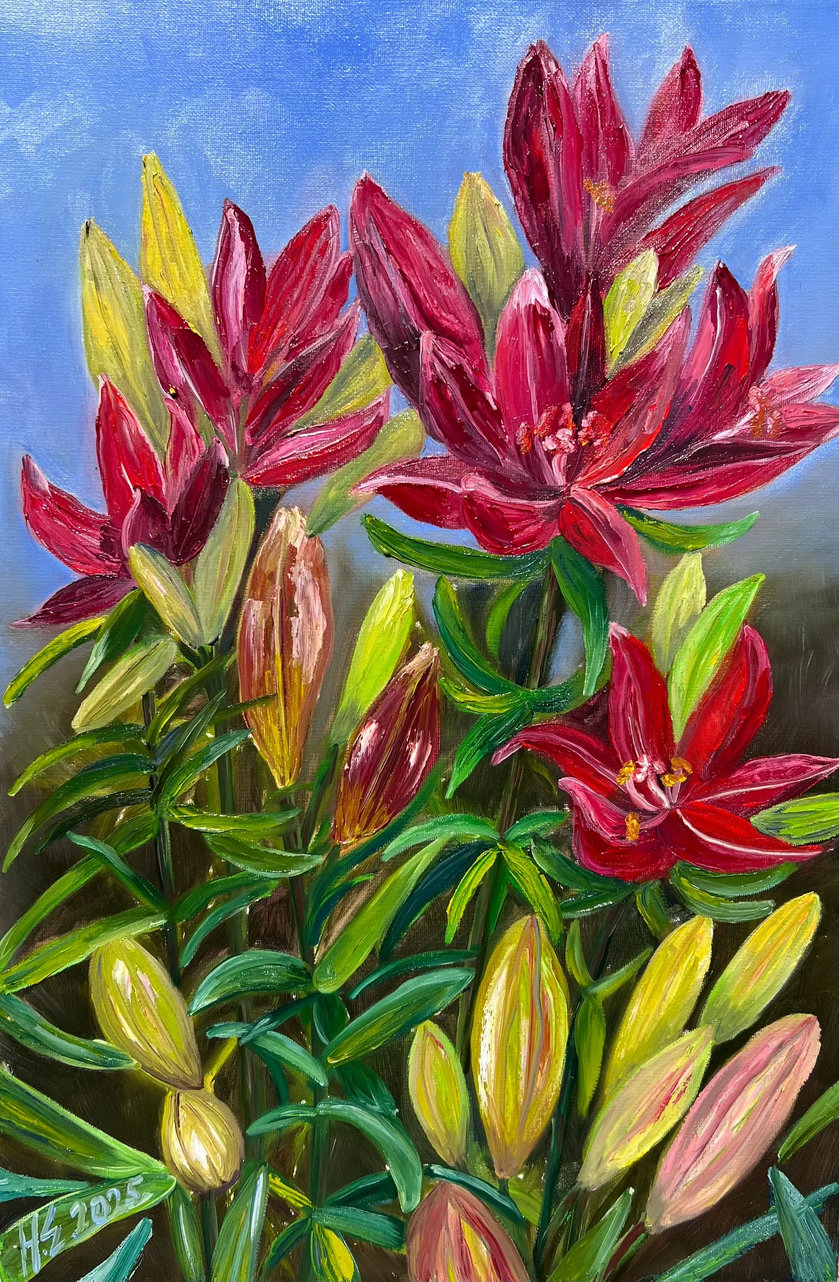 Burgundy Lilies. Technique to be confirmed, 40 × 60 cm