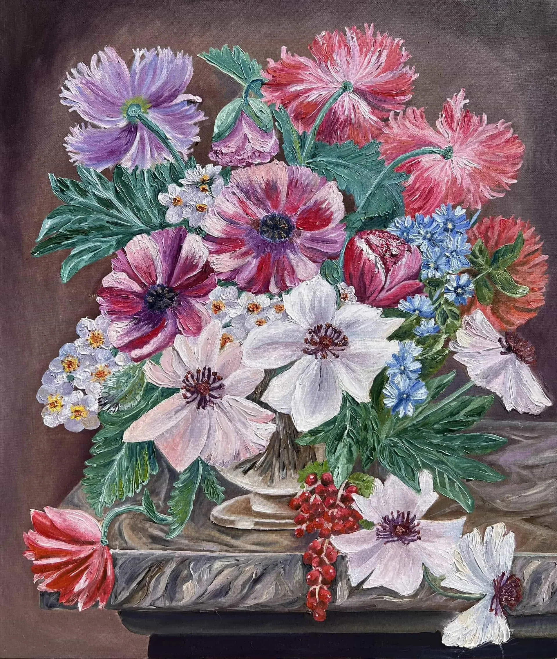 Букет с маками и пионами. Масло, холст, 60 × 70 см