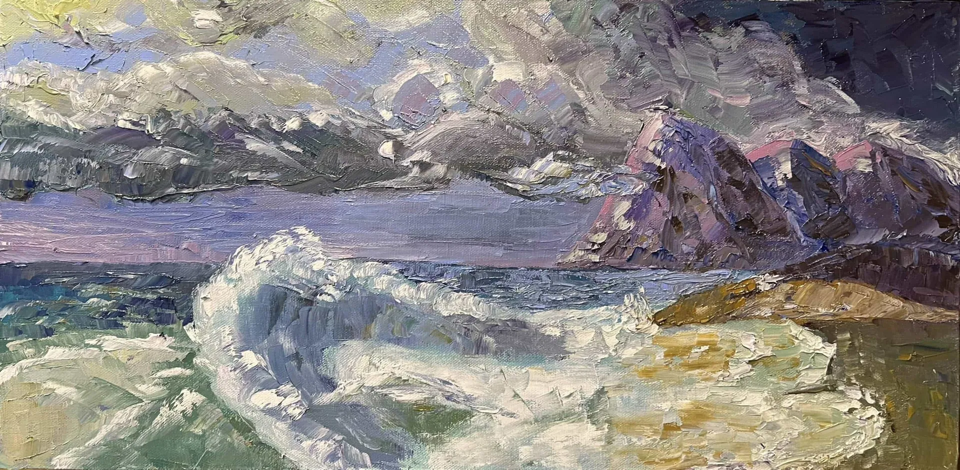 Море перед бурей. Масло, холст, 30 × 60 см