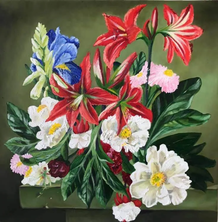 Натюрморт с лилиями. Масло, холст, 60 × 60 см