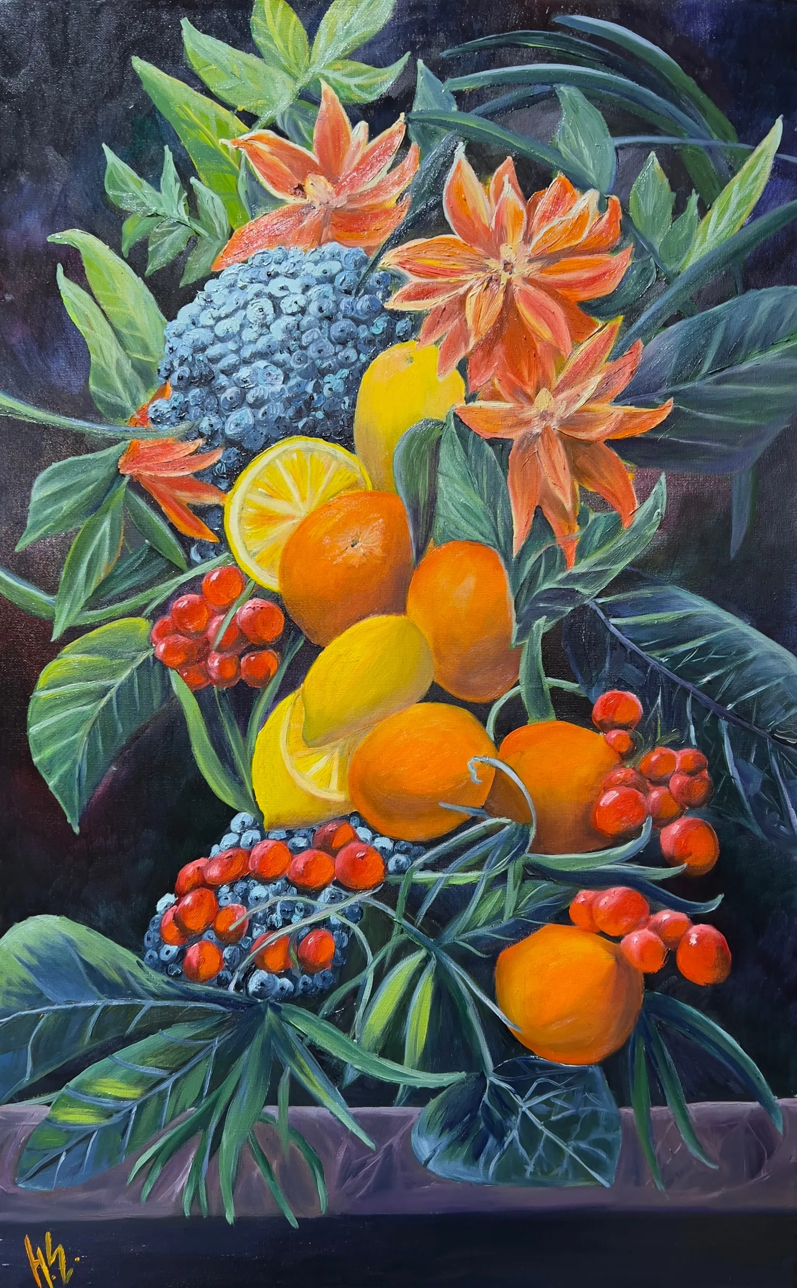Натюрморт с лимонами и мандаринами. Масло, холст, 60 × 90 см